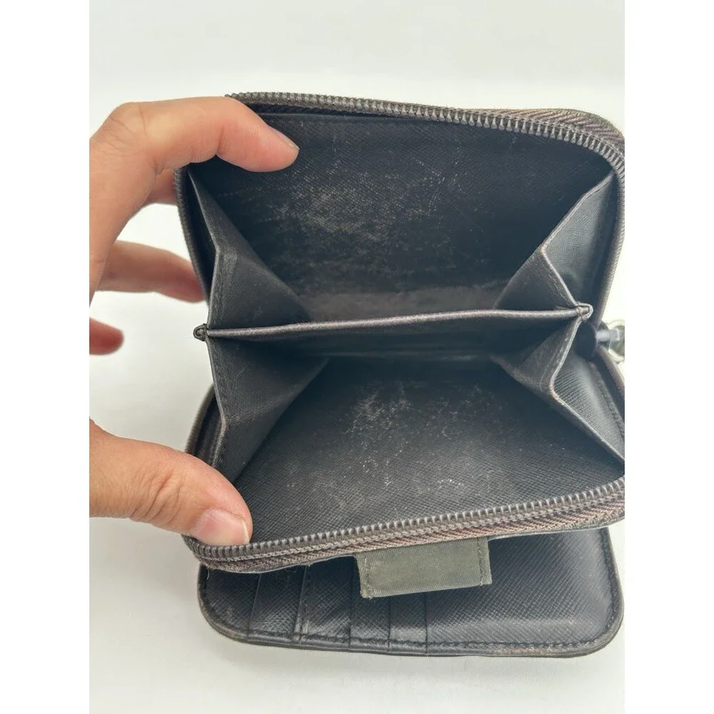 PRADA Nylon Triangle Logo Bi-fold Wallet Black Compact Zip Vintage Authentic